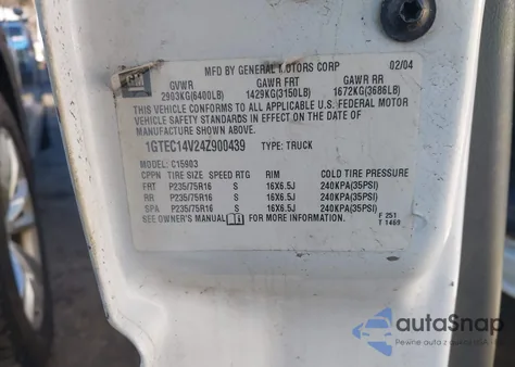 2004 GMC Sierra 1500 Work Truck z USA, uszkodzony, nr VIN 1GTEC14V24Z900439